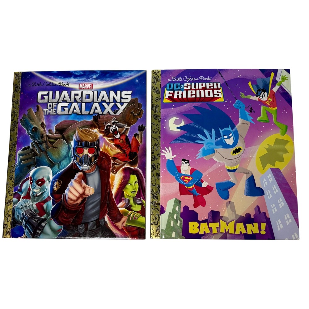 2 Golden Books Batman Guardians of the Galaxy Hero dc super friends Marvel Retro